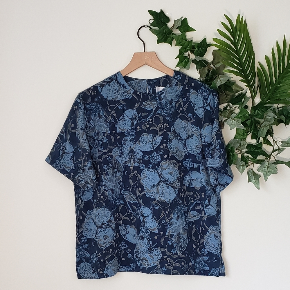●Jordan Blue Leaf Print Blouse